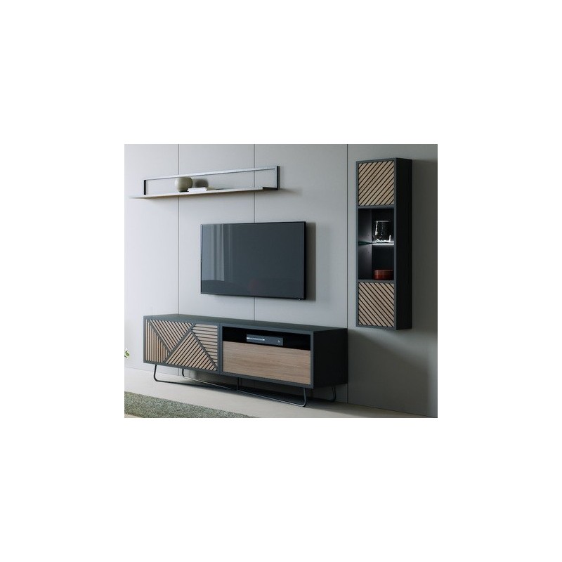 SEIDE - Meuble Tv 140 cm 2 Portes Abattants 1Niche 