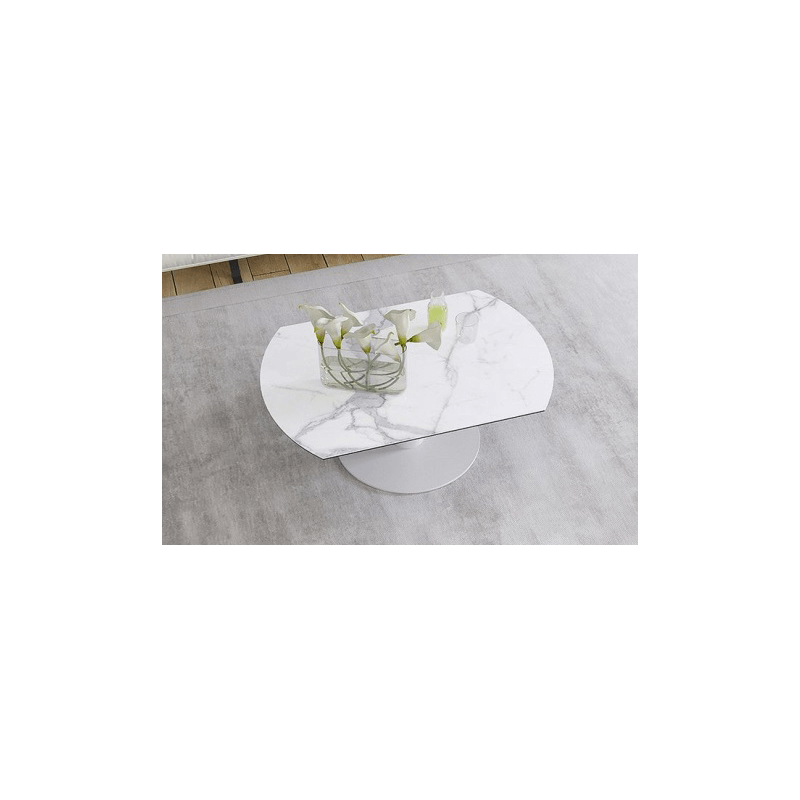 UNA - Table basse extensible plateau céramique pied acier métal laqué blanc 