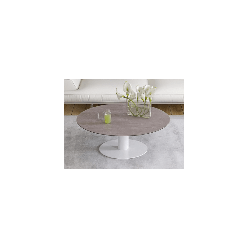 UNA - Table basse extensible plateau céramique pied acier métal laqué blanc 