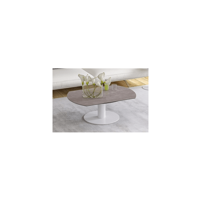 UNA - Table basse extensible plateau céramique pied acier métal laqué blanc 