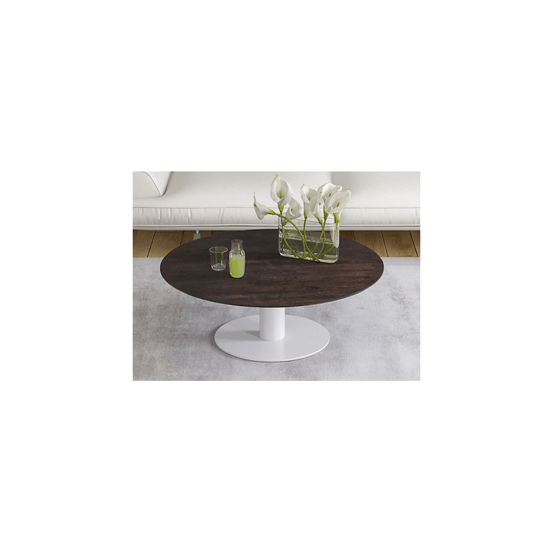 UNA - Table basse extensible plateau céramique pied acier métal laqué blanc 