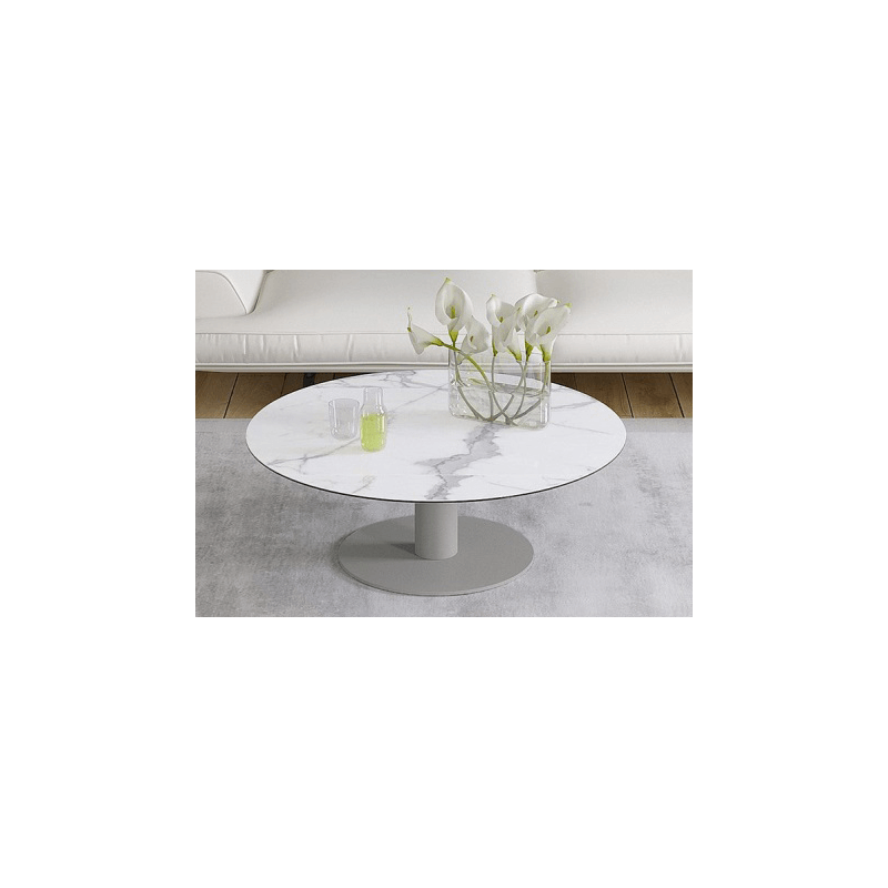 UNA - Table basse extensible plateau céramique pied acier métal laqué gris 