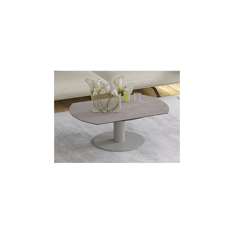 UNA - Table basse extensible plateau céramique pied acier métal laqué gris 