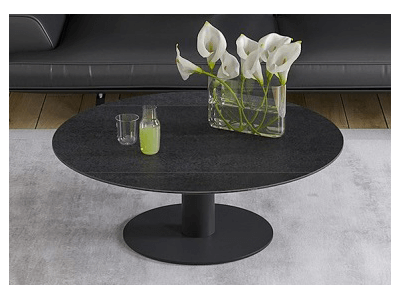 UNA - Table basse extensible plateau céramique pied acier métal laqué noir 