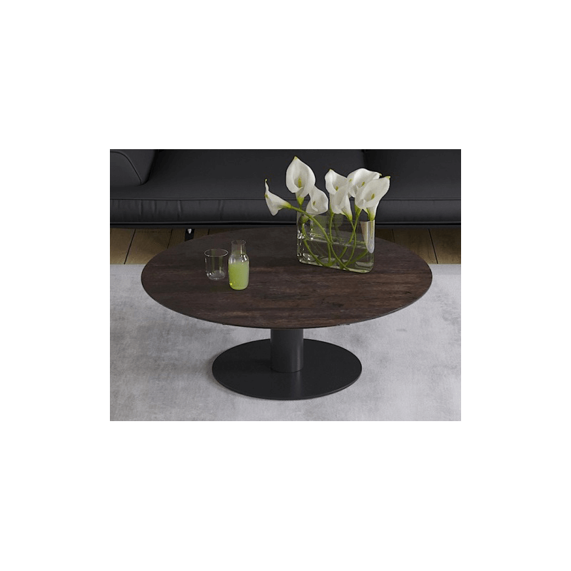 UNA - Table basse extensible plateau céramique pied acier métal laqué noir 