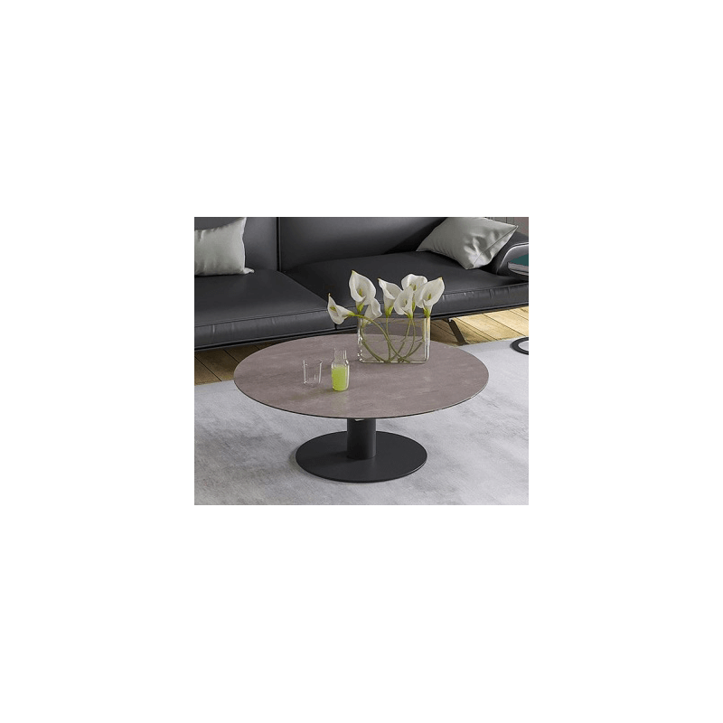 UNA - Table basse extensible plateau céramique pied acier métal laqué noir 