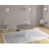 UNA - Table de repas extensible deux allonges intégrées pied central acier laqué blanc 