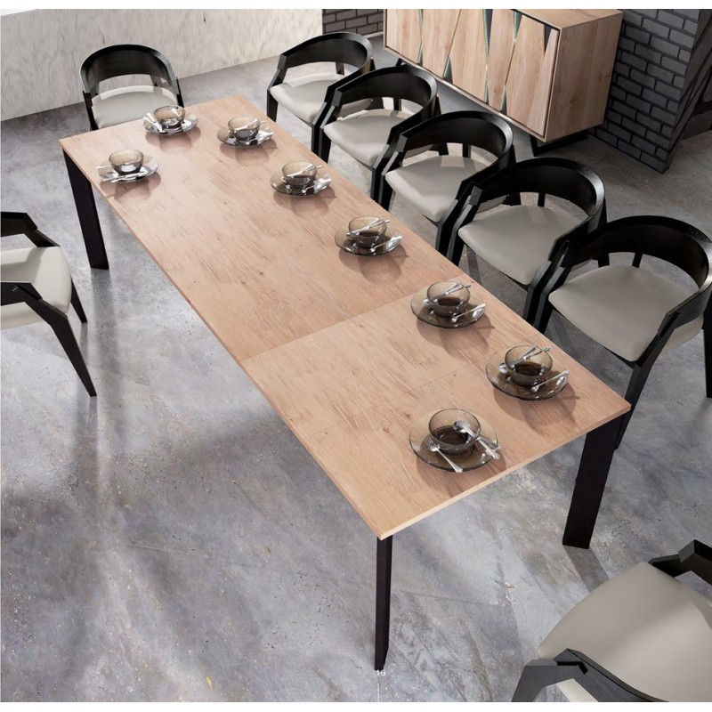 CUTTING - Table de repas pied central avec 2 allonges de 45 cm en bout 