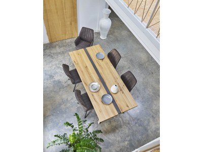 LINEA - Table repas rectangulaire insert béton 160 cm x 90 cm 