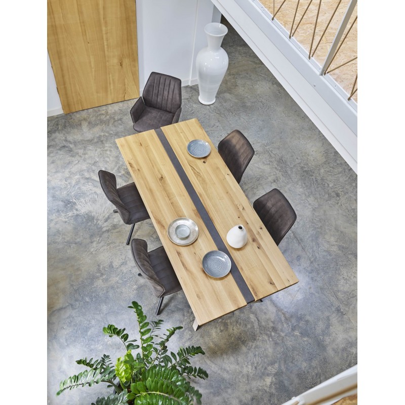 LINEA - Table repas rectangulaire insert béton 160 cm x 90 cm 