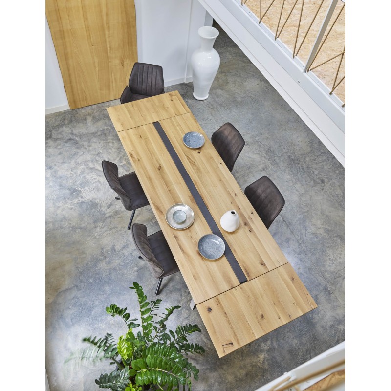 LINEA - Table repas rectangulaire insert béton 160 cm x 90 cm 