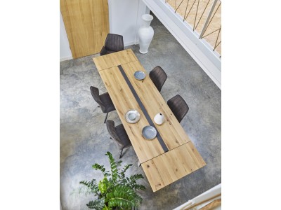 LINEA - Table repas rectangulaire insert béton 180 cm x 90 cm 