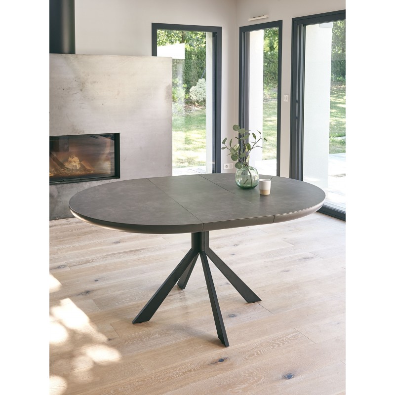 CONCEPT - Table ronde 1 allonge centrale papillon 40 cm plateau céramique 