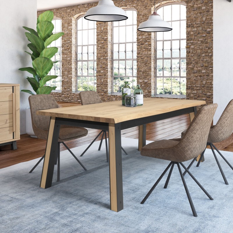 ARDEN - Table 4 pieds en 160 x 90 - Plateau droit 1 allonge centrale  papillon  de 60 cm 