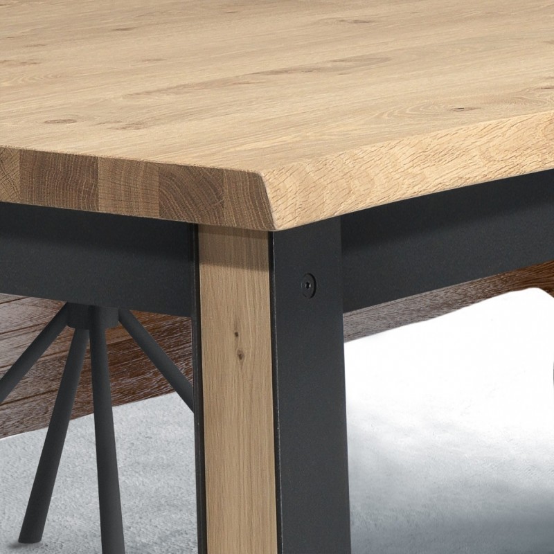 ARDEN - Table 4 pieds en 160 x 90 - Plateau droit 1 allonge centrale  papillon  de 60 cm 