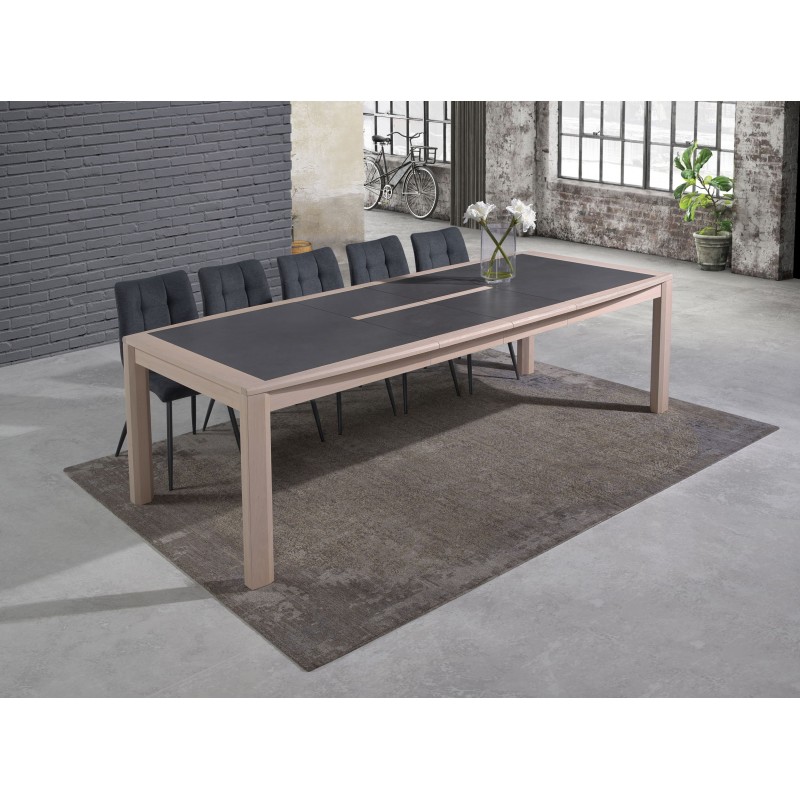 MILE - Table tonneau 160 cm x 96 cm + 2 allonges centrales papillon de 40 cm 