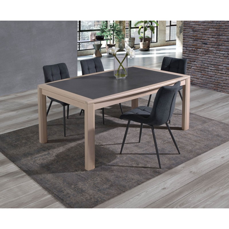 MILE - Table tonneau 160 cm x 96 cm + 2 allonges centrales papillon de 40 cm 