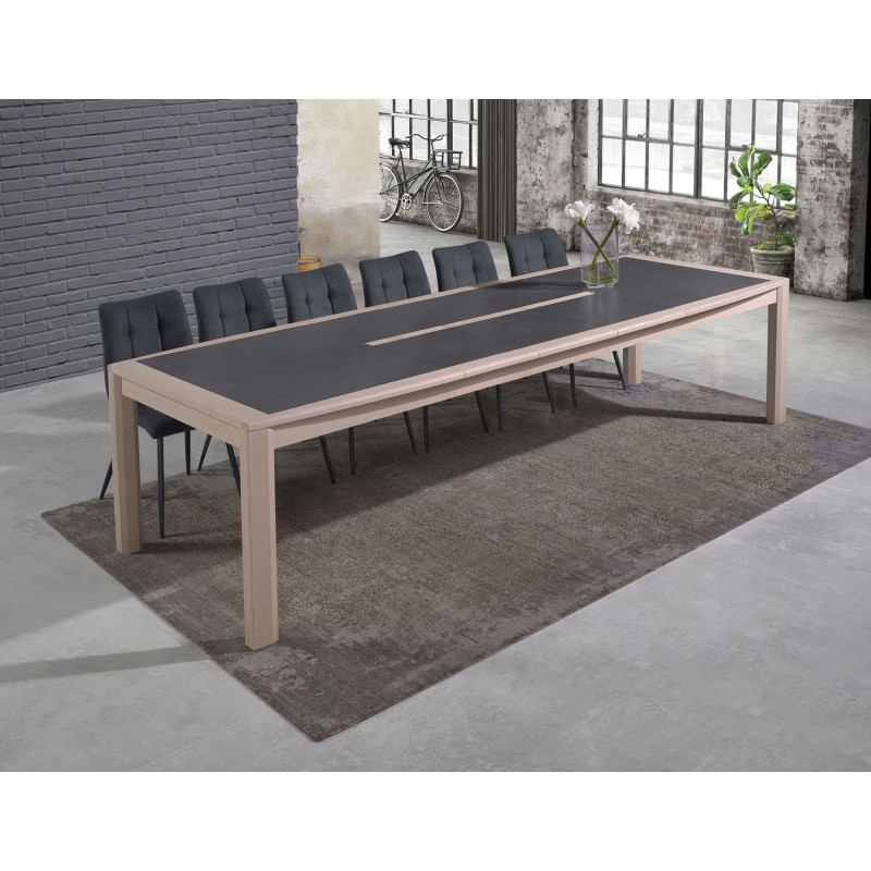 MILE - Table tonneau 180 cm x 106 cm + 3 allonges centrales papillon de 45 cm 