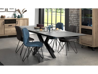 ARCHE - Table plateau céramique, 2 allonges en bout de 50 cm 